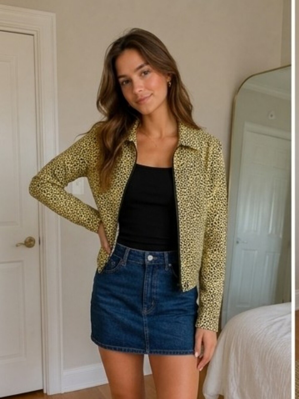 Volcom Leopard Print Zip-Up Jacket Yellow Size S